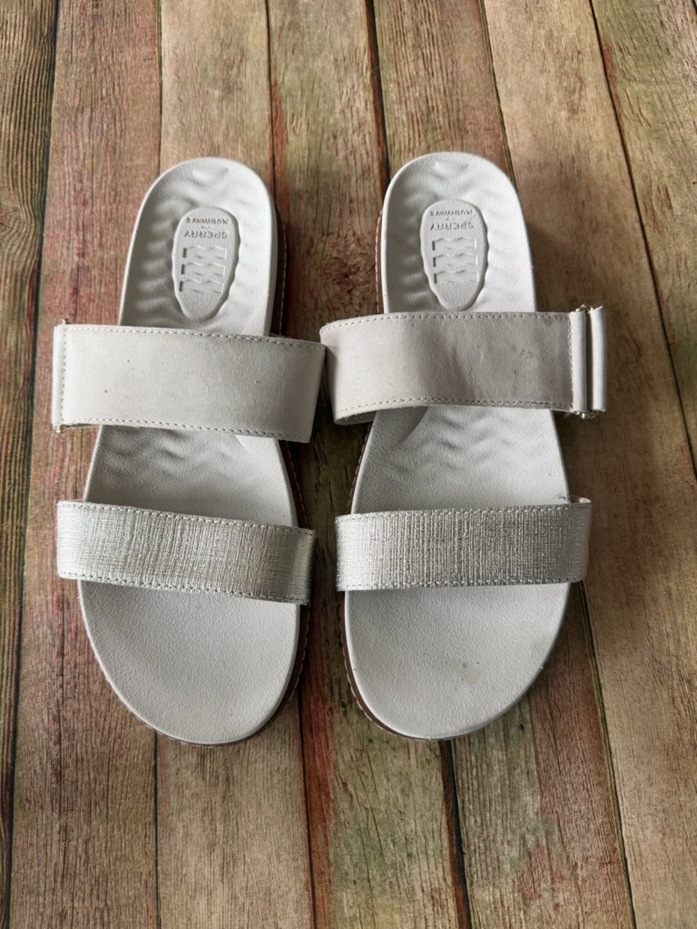Sperry Women's Silver Double-Strap Slide Sandals